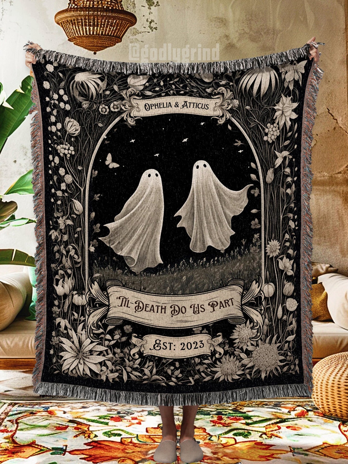 Ghost Couple 'Till Death Do Us Part' Woven Blanket
